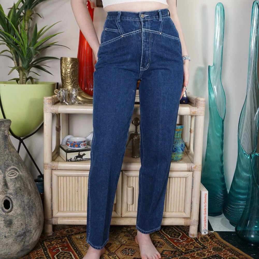 Vintage matches dark wash high rise tapered western jeans